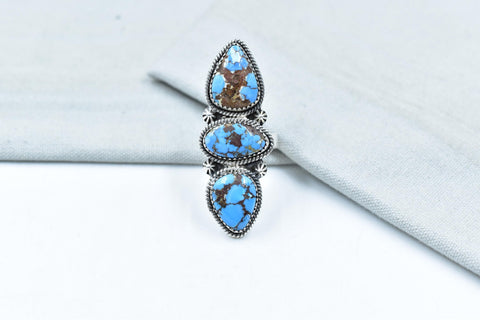 Handmade Golden Hill Turquoise & Sterling Silver Ring Adjustable Ring