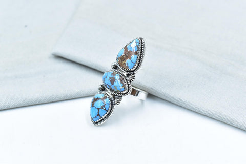 Handmade Golden Hill Turquoise & Sterling Silver Ring Adjustable Ring