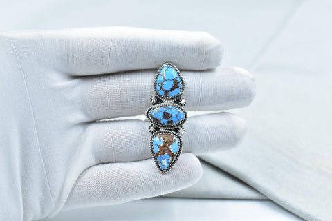 Handmade Golden Hill Turquoise & Sterling Silver Ring Adjustable Ring