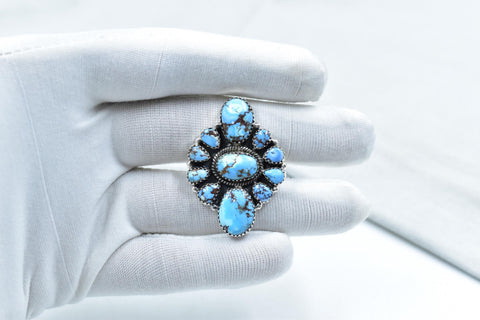 Handmade Golden Hill Turquoise & Sterling Silver Ring Adjustable Ring