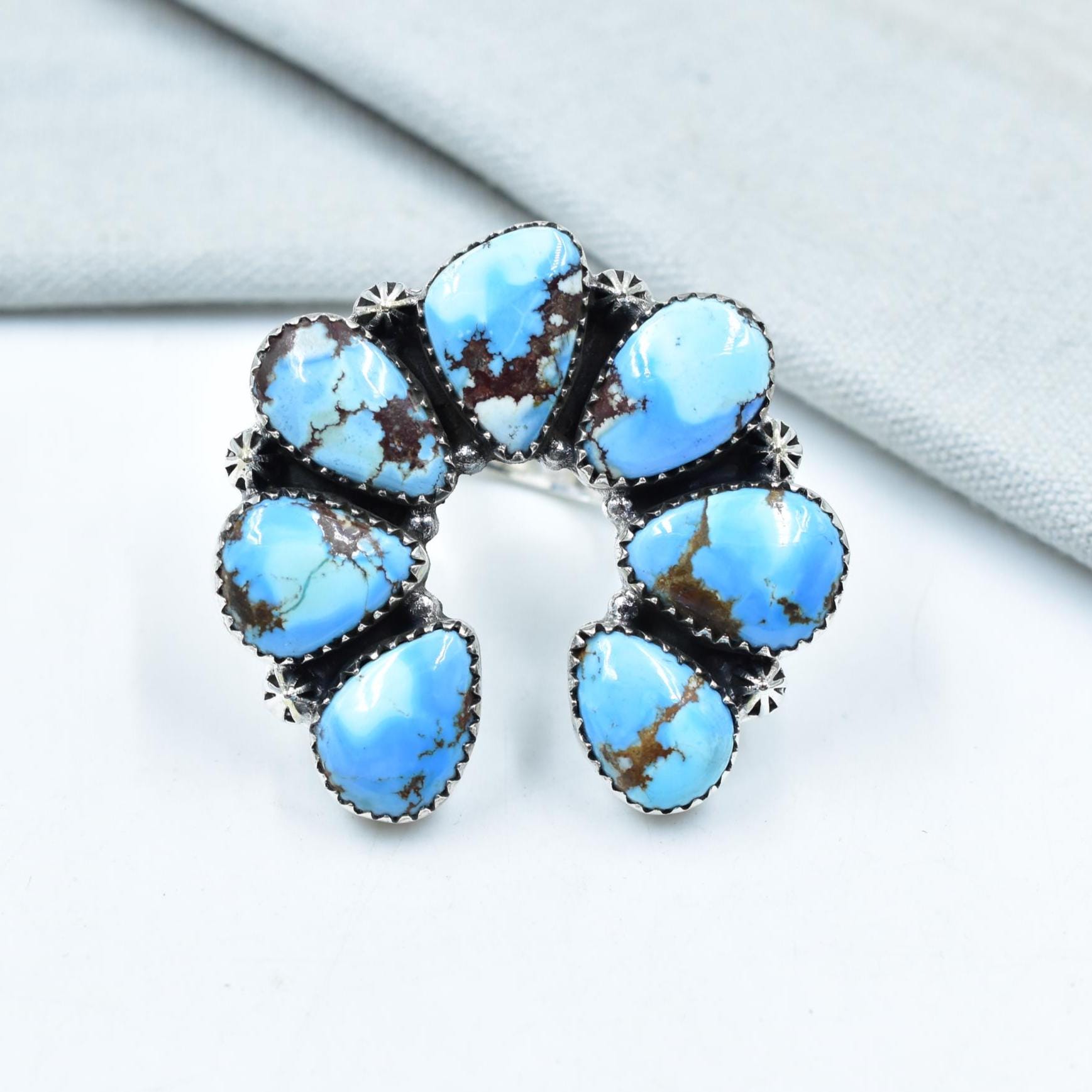 Handmade Golden Hill Turquoise & Sterling Silver Ring Adjustable Ring