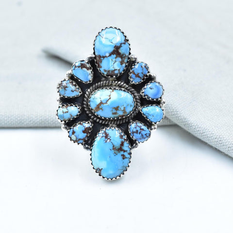Handmade Golden Hill Turquoise & Sterling Silver Ring Adjustable Ring