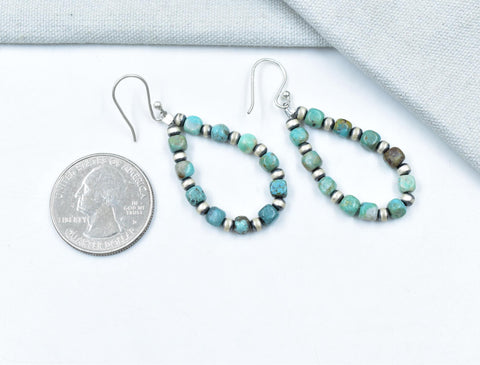 Handmade Turquoise Sterling Silver Pearls Beaded & Dangle Hoop Earrings