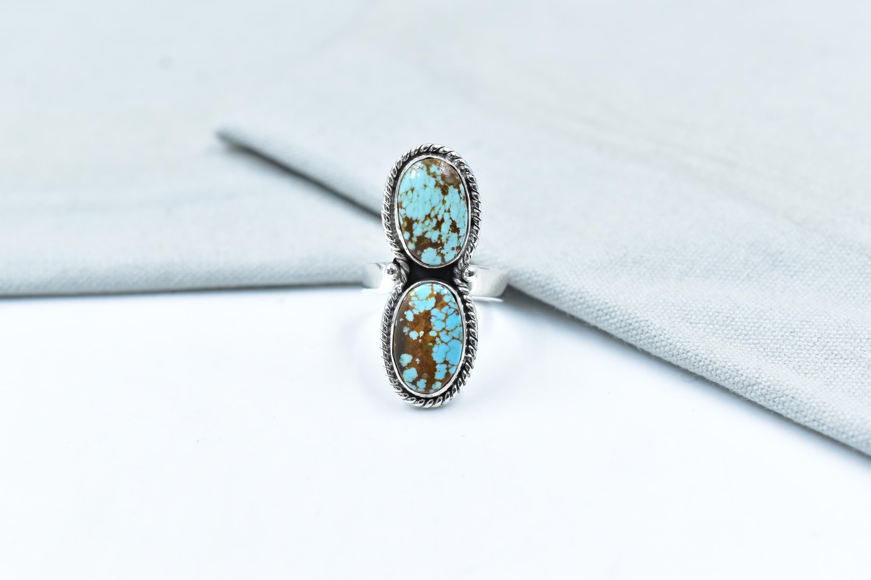 Handmade Number 8 Turquoise & Sterling Silver Adjustable Ring