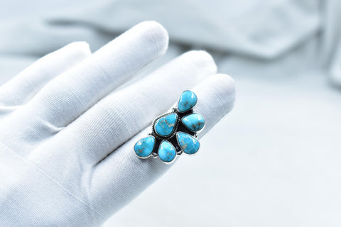 Handmade White Water Turquoise Sterling Silver Adjustable Ring
