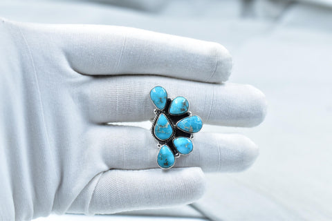 Handmade White Water Turquoise Sterling Silver Adjustable Ring