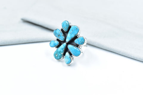 Handmade White Water Turquoise Sterling Silver Adjustable Ring