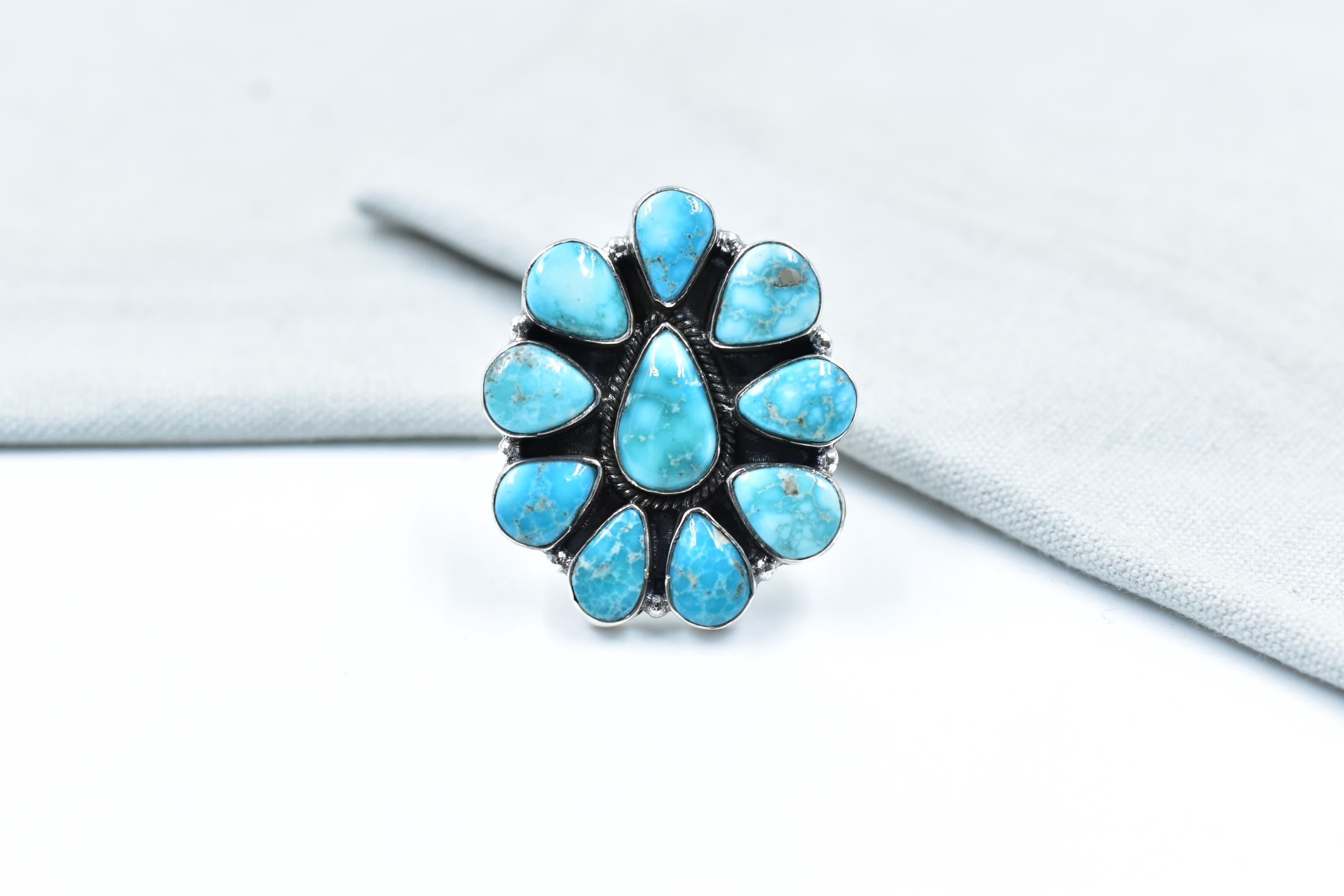 Handmade White Water Turquoise Sterling Silver Adjustable Ring