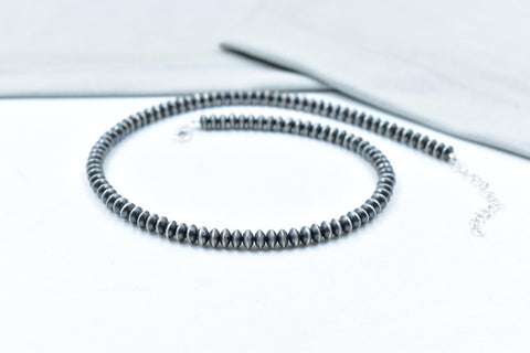 Handmade 6MM Sterling Silver Saucer Beaded Pearl Necklace 14'' Long