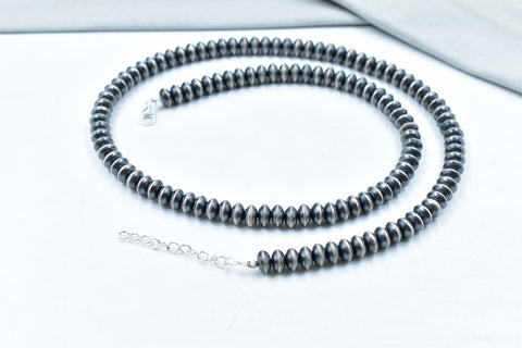 Handmade 8MM Sterling Silver Saucer Beaded Pearl Necklace 24'' Long