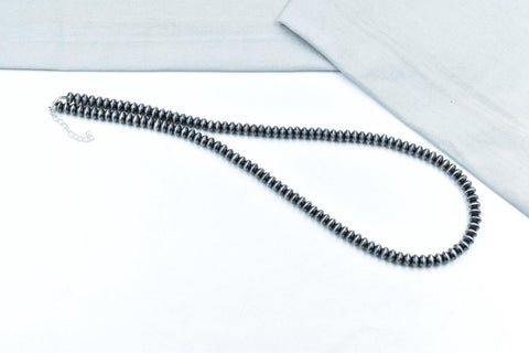 Handmade 8MM Sterling Silver Saucer Beaded Pearl Necklace 24'' Long