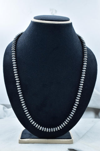 Handmade 8MM Sterling Silver Saucer Beaded Pearl Necklace 24'' Long