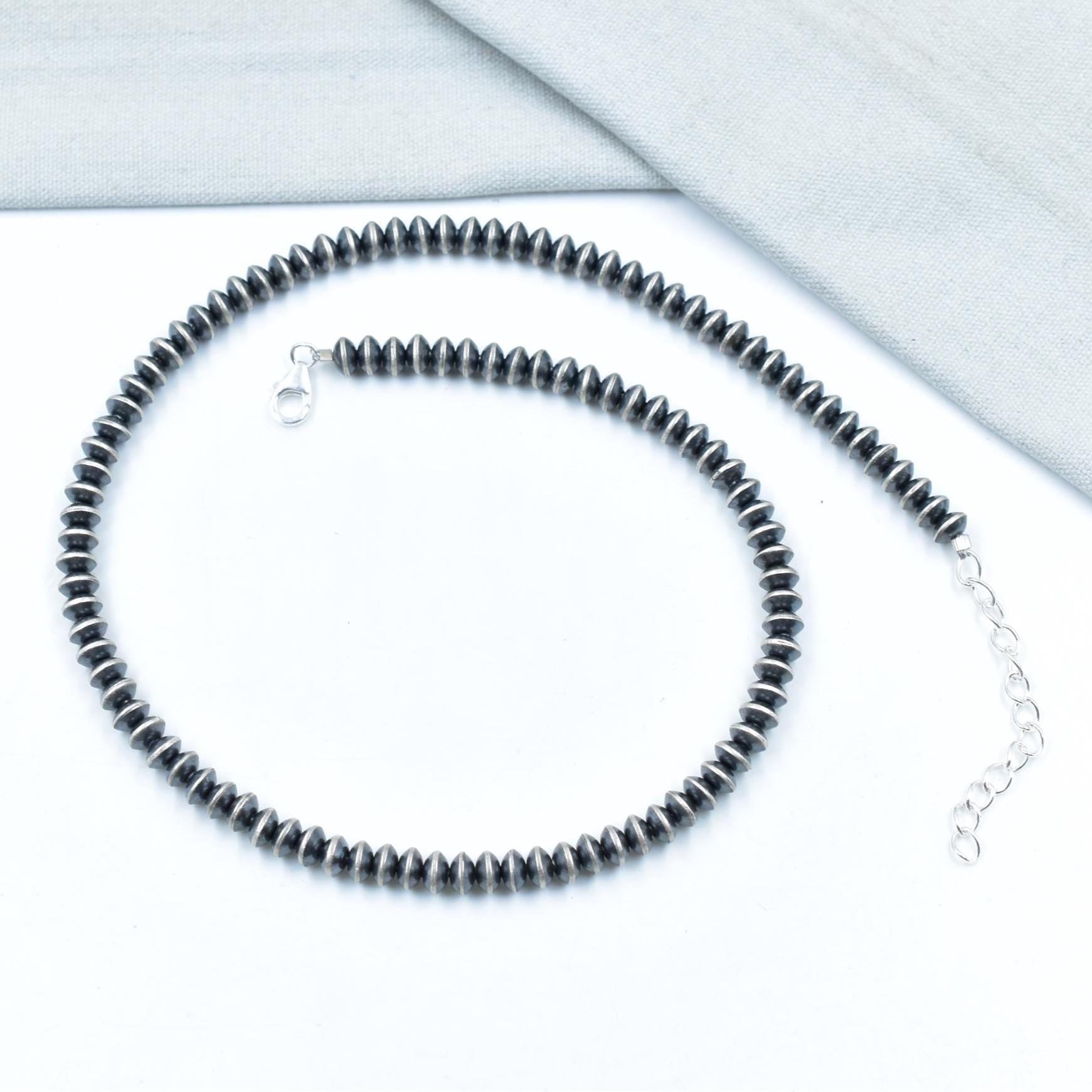 Handmade 6MM Sterling Silver Saucer Pearl Beaded Necklace