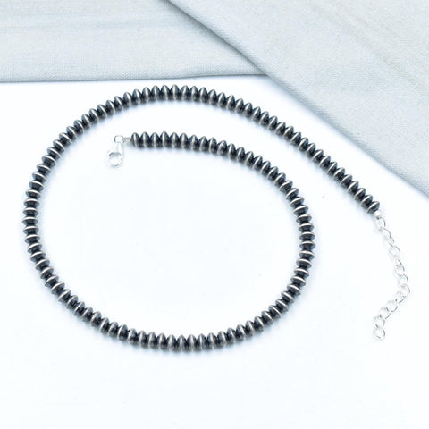Handmade 6MM Sterling Silver Saucer Pearl Beaded Necklace