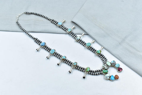 Handmade Mix Premium Turquoise & Sterling Silver Necklace with 20 inch Adjustable Chain