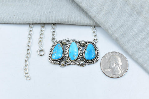 Handmade Blue Ridge Turquoise & Sterling Silver Necklace with 18 inch Adjustable Chain