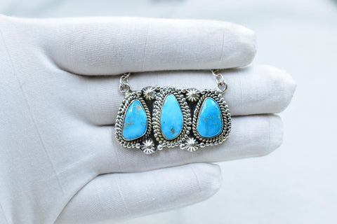 Handmade Blue Ridge Turquoise & Sterling Silver Necklace with 18 inch Adjustable Chain