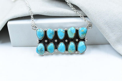 Handmade Mojave Turquoise & Sterling Silver Necklace with 18 inch Adjustable Chain