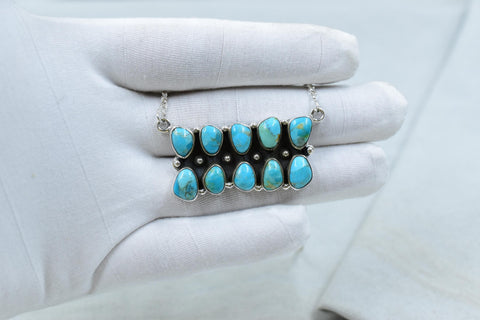 Handmade Mojave Turquoise & Sterling Silver Necklace with 18 inch Adjustable Chain