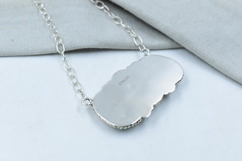 Handmade Lone Mountain Turquoise & Sterling Silver Necklace with 20 inch Adjustable Chain