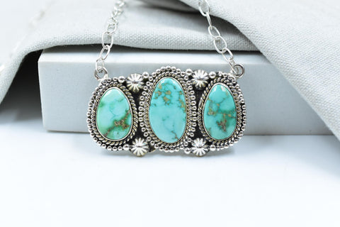 Handmade Lone Mountain Turquoise & Sterling Silver Necklace with 20 inch Adjustable Chain