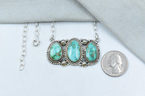 Handmade Lone Mountain Turquoise & Sterling Silver Necklace with 20 inch Adjustable Chain