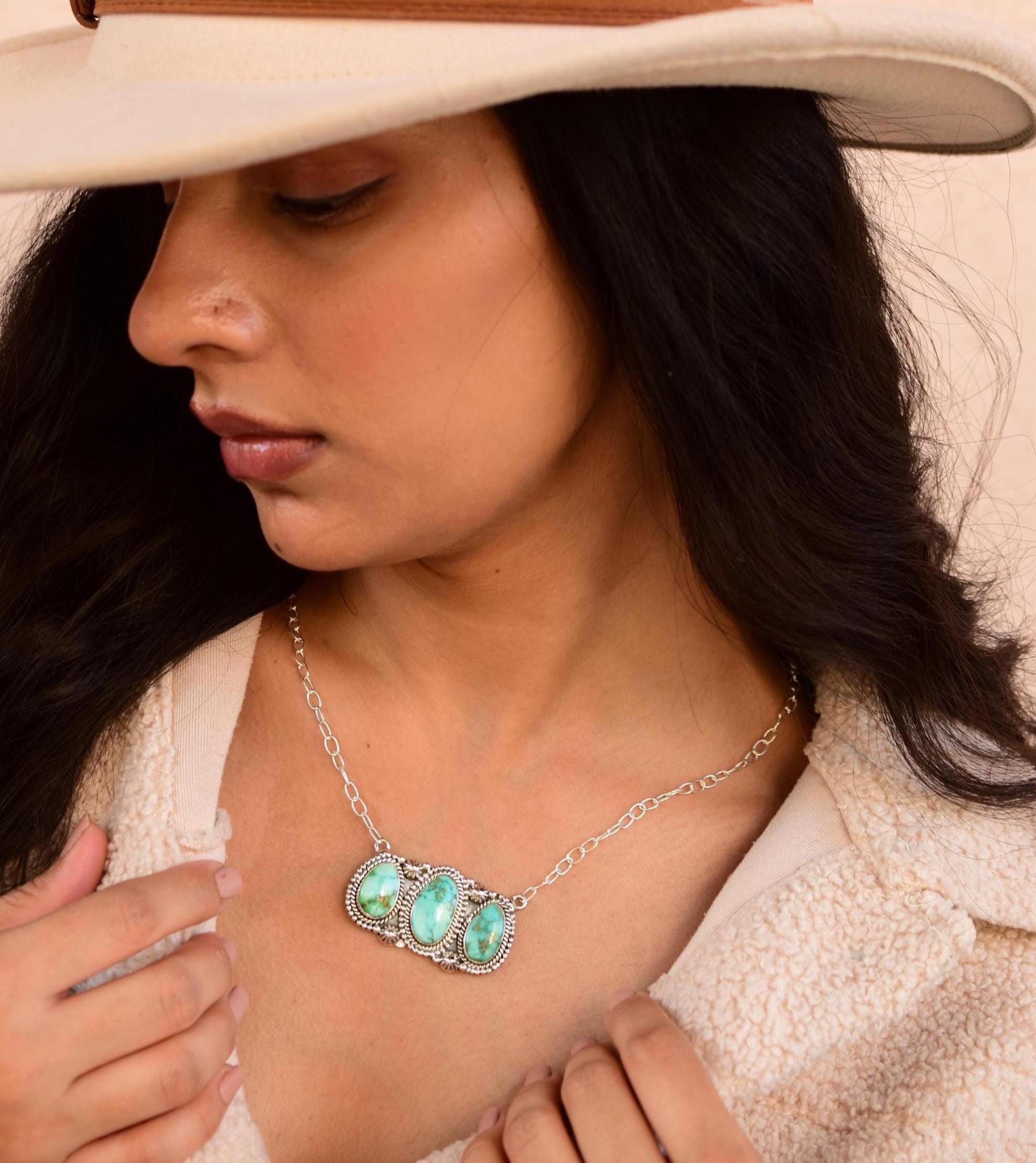 Handmade Lone Mountain Turquoise & Sterling Silver Necklace with 20 inch Adjustable Chain