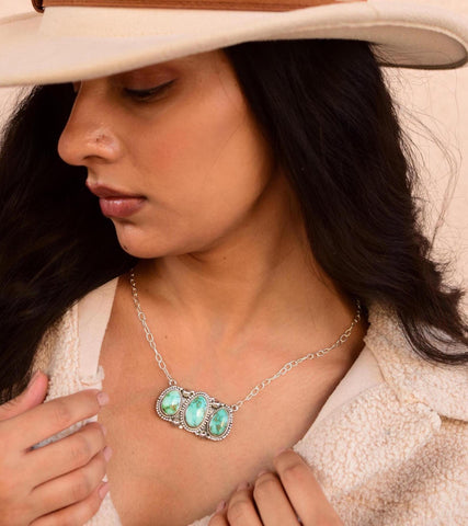 Handmade Lone Mountain Turquoise & Sterling Silver Necklace with 20 inch Adjustable Chain
