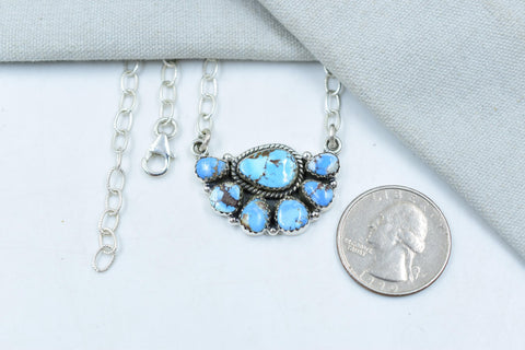 Handmade Golden Hill Turquoise & Sterling Silver Necklace with 18 inch Adjustable Chain