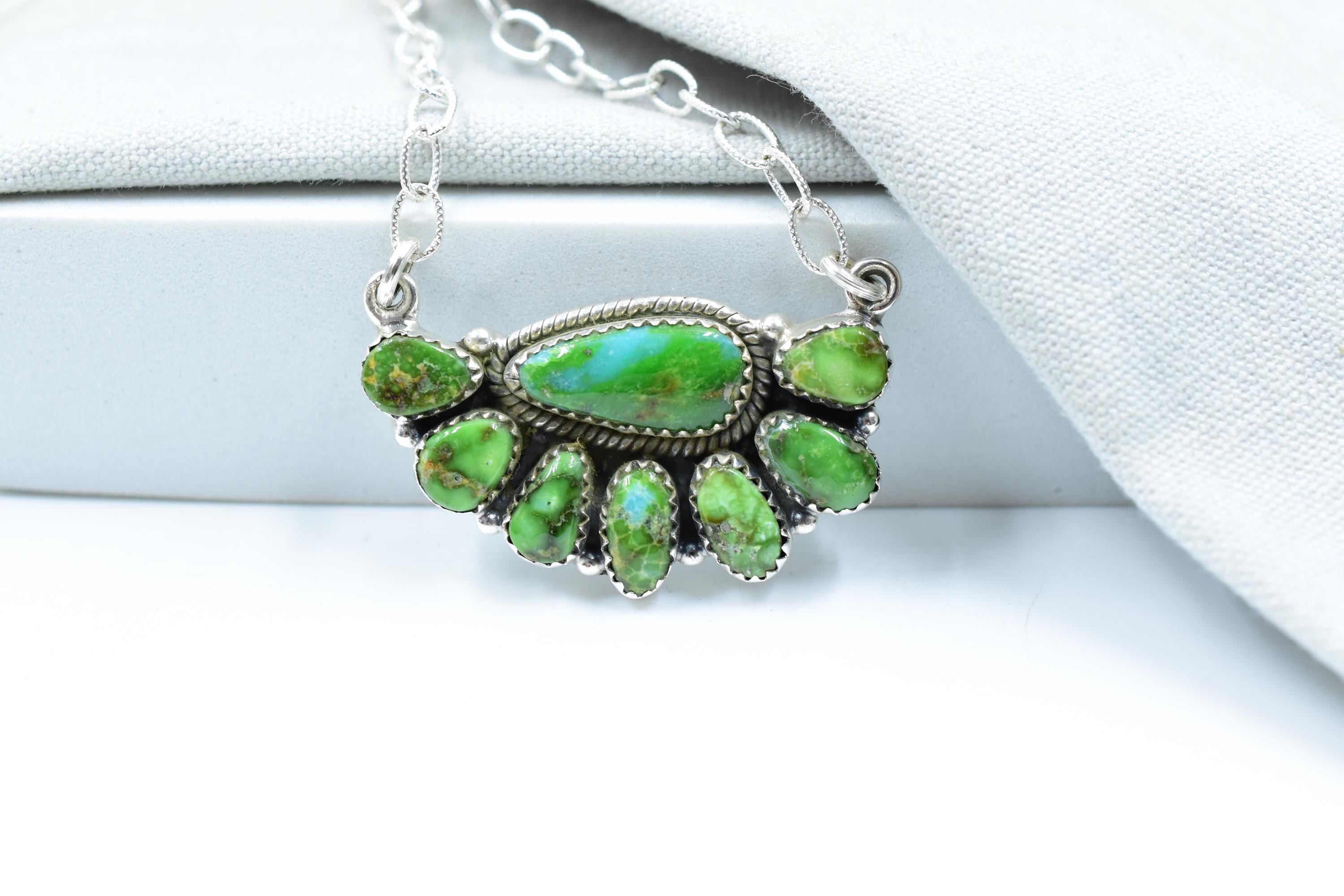 Handmade Sonoran Gold Turquoise & Sterling Silver Necklace with 18 inch Adjustable Chain
