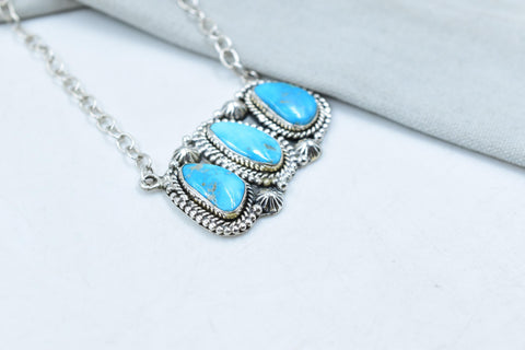 Handmade Blue Ridge Turquoise & Sterling Silver Necklace with 18 inch Adjustable Chain
