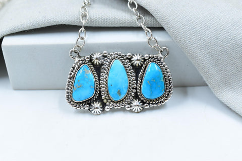 Handmade Blue Ridge Turquoise & Sterling Silver Necklace with 18 inch Adjustable Chain