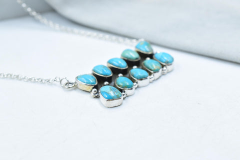 Handmade Mojave Turquoise & Sterling Silver Necklace with 18 inch Adjustable Chain