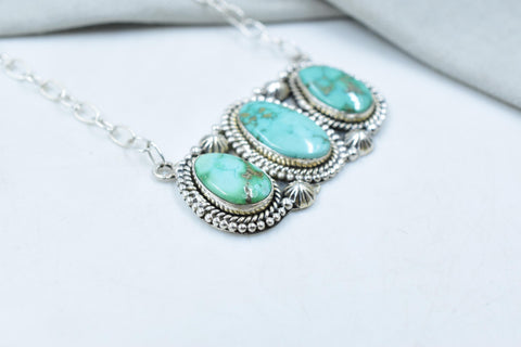 Handmade Lone Mountain Turquoise & Sterling Silver Necklace with 20 inch Adjustable Chain