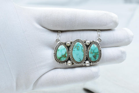 Handmade Lone Mountain Turquoise & Sterling Silver Necklace with 20 inch Adjustable Chain