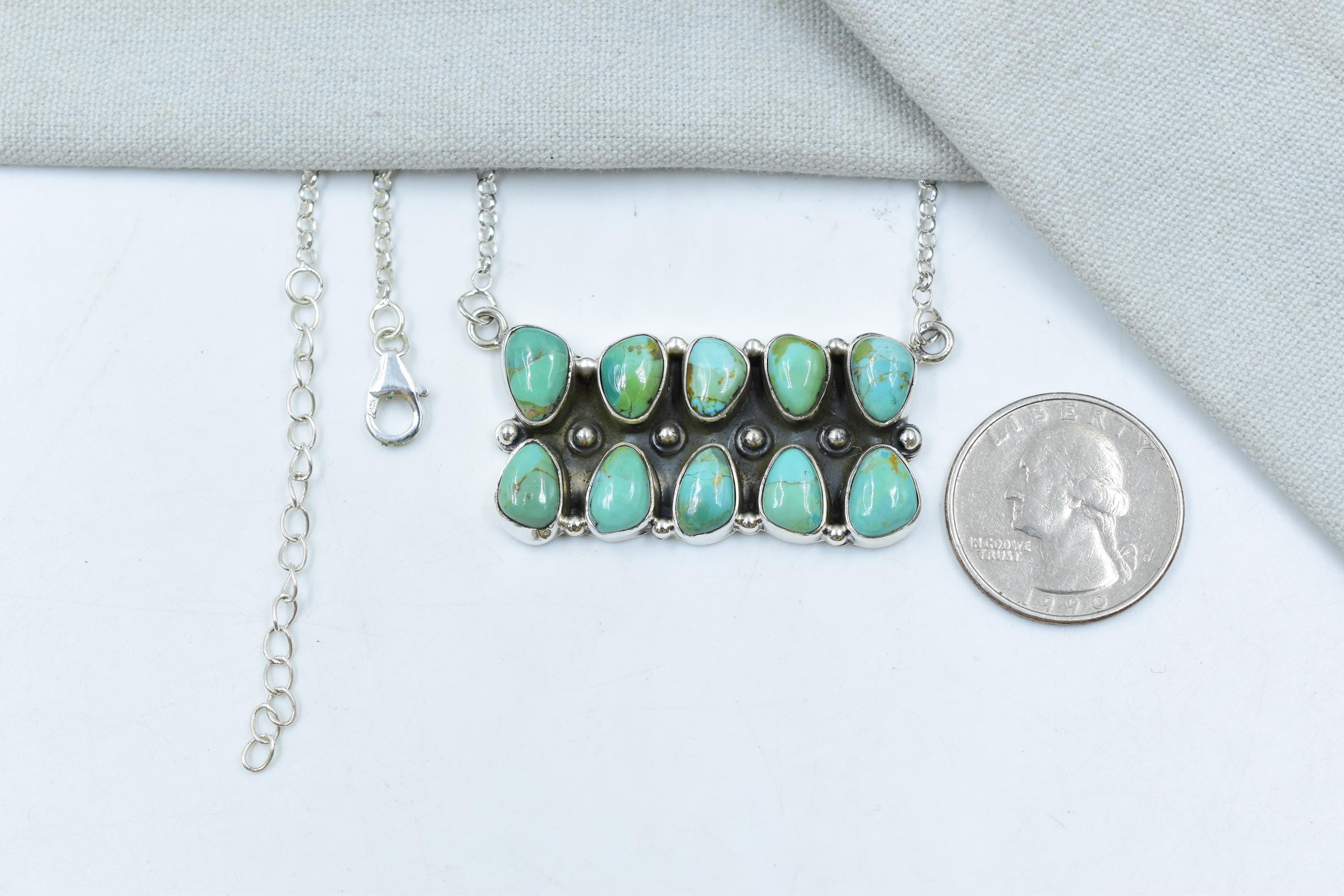 Handmade Mojave Turquoise & Sterling Silver Necklace with 18 inch Adjustable Chain