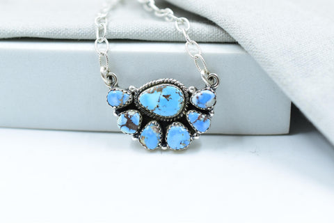 Handmade Golden Hill Turquoise & Sterling Silver Necklace with 18 inch Adjustable Chain