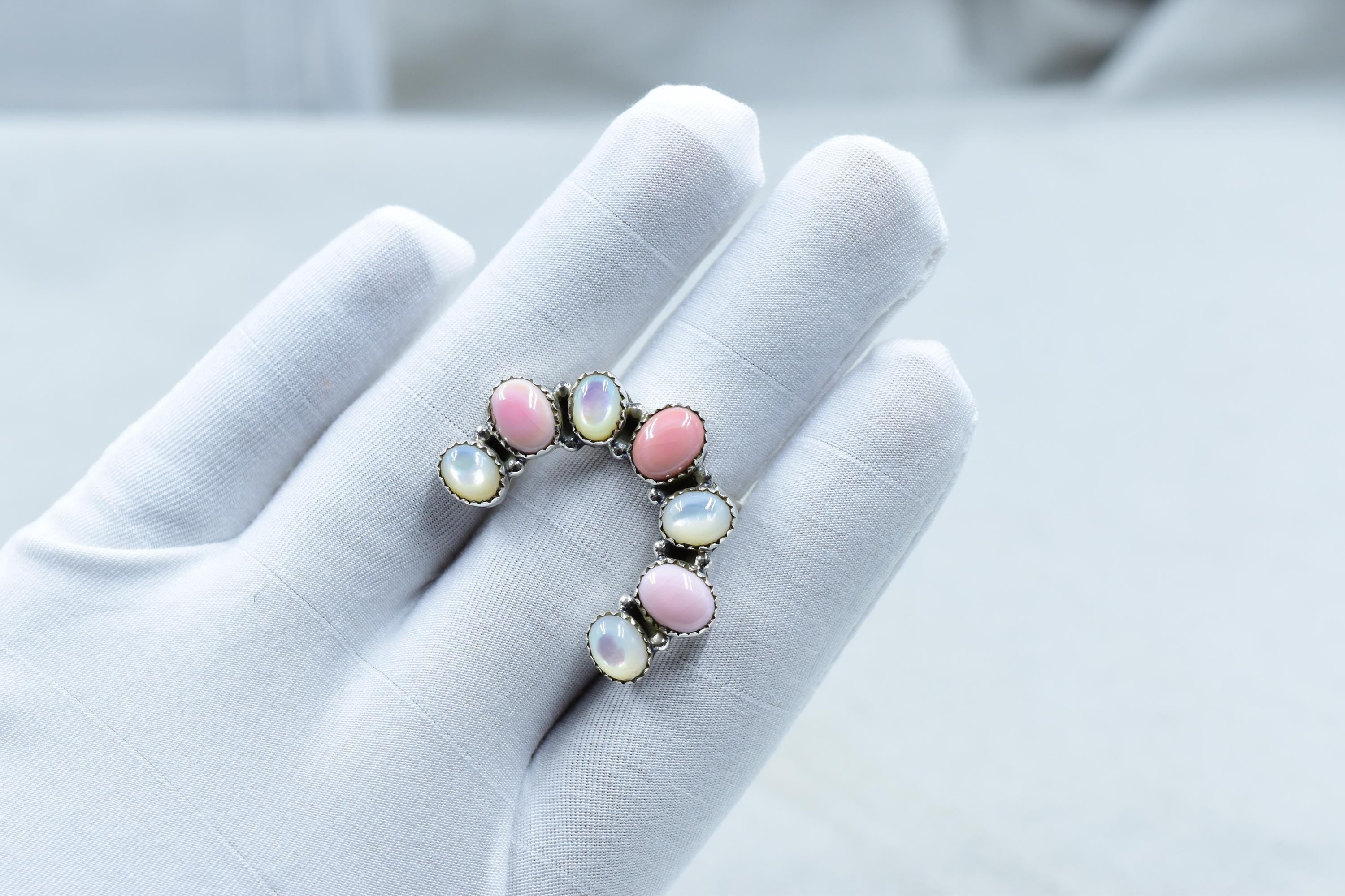 Handmade Pink Conch, Pearl & Sterling Silver Adjustable Ring