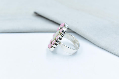 Handmade Pink Conch, Pearl & Sterling Silver Adjustable Ring