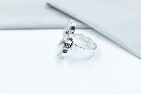 Handmade Pink Conch, Pearl & Sterling Silver Adjustable Ring