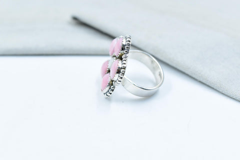 Handmade Pink Conch, Pearl & Sterling Silver Adjustable Ring