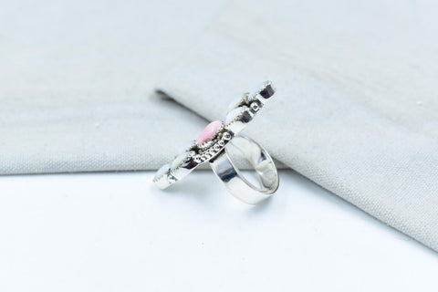 Handmade Pink Conch, Pearl & Sterling Silver Adjustable Ring