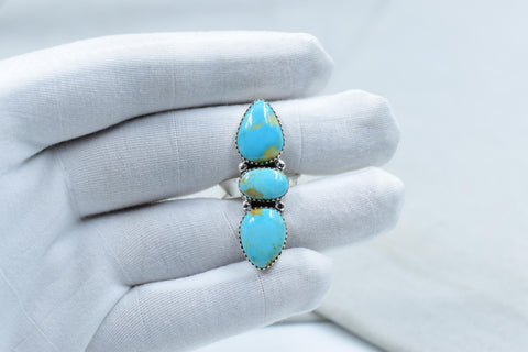 Handmade Kingman Turquoise & Sterling Silver Adjustable Ring