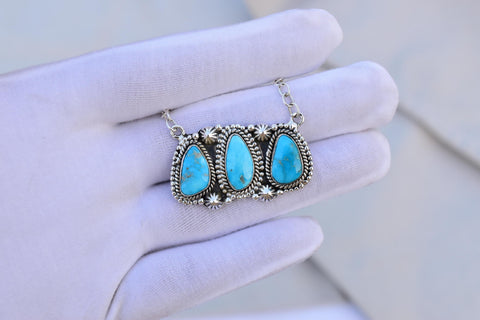 Handmade Blue Ridge Turquoise & Sterling Silver Necklace with 18 inch Adjustable Chain