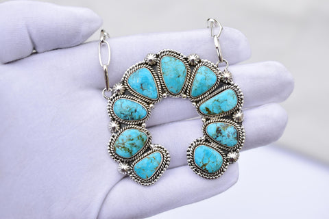 Handmade Tonopah Turquoise & Sterling Silver Necklace with 18 inch Adjustable Chain