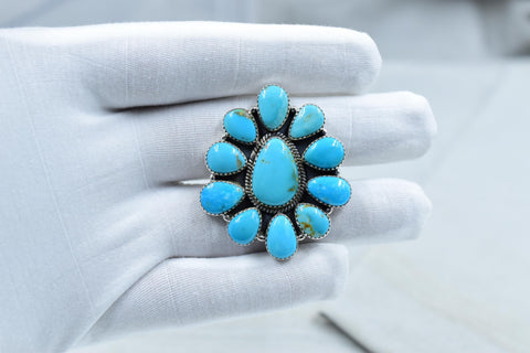 Handmade Kingman Turquoise & Sterling Silver Adjustable Ring