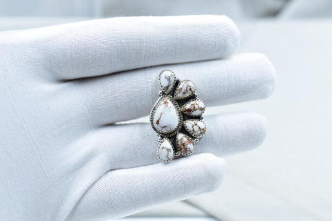 Handmade Wild Horse & Sterling Silver Adjustable Cactus Ring