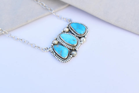 Handmade Blue Ridge Turquoise & Sterling Silver Necklace with 18 inch Adjustable Chain