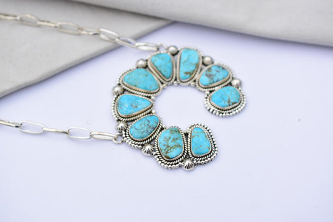 Handmade Tonopah Turquoise & Sterling Silver Necklace with 18 inch Adjustable Chain