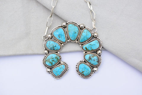 Handmade Tonopah Turquoise & Sterling Silver Necklace with 18 inch Adjustable Chain